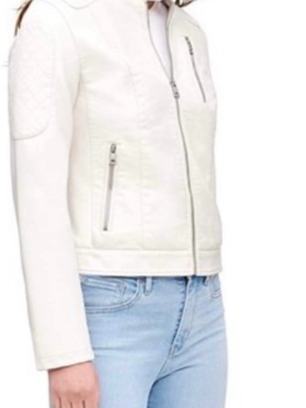 Levi's White Women's Moto Leather Jacket faux large - Picture 3 of 9